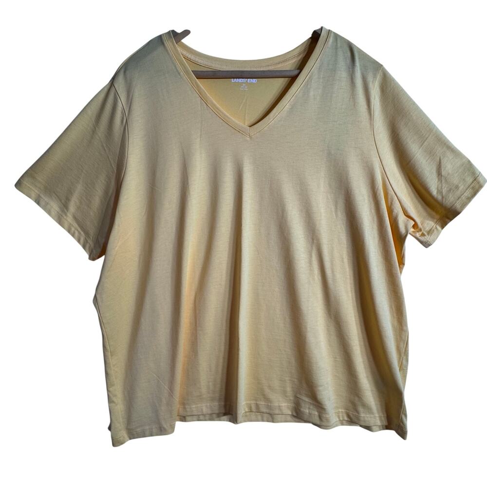 Lands End Supima Cotton V Neck Tee Womens 2X Yellow Short Sleeve NWT
